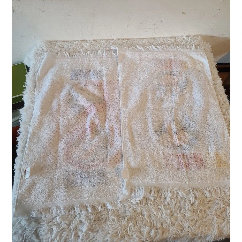 Set of 2 Vintage Cannon Mickey Mouse & Minnie Mouse 100% Cotton Fringe Towels‎